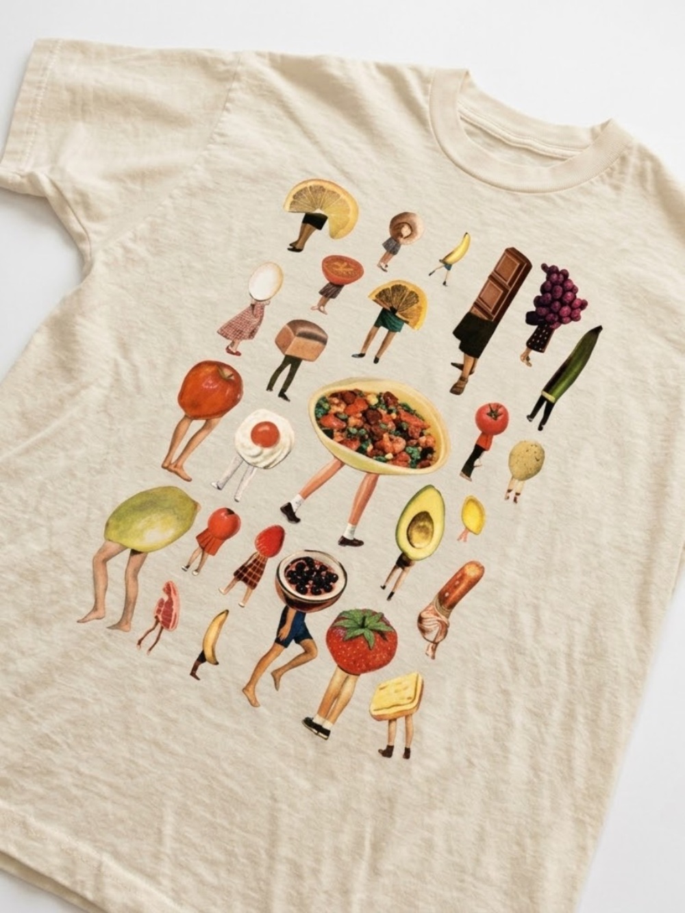 Off White Graphic Tee with Colorful Food Characters - Picture 2 of 3